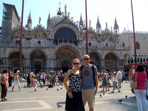 Kelly and Jay in front of St. Mark's Basilica in Venice