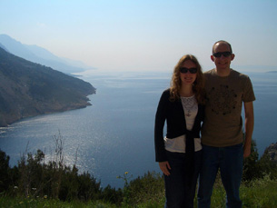 Posing during a scenic viewpoint during our drive to Dubrovnik