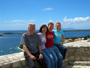 Family photo atop 16th century Venetian fortress protecting Hvar Town